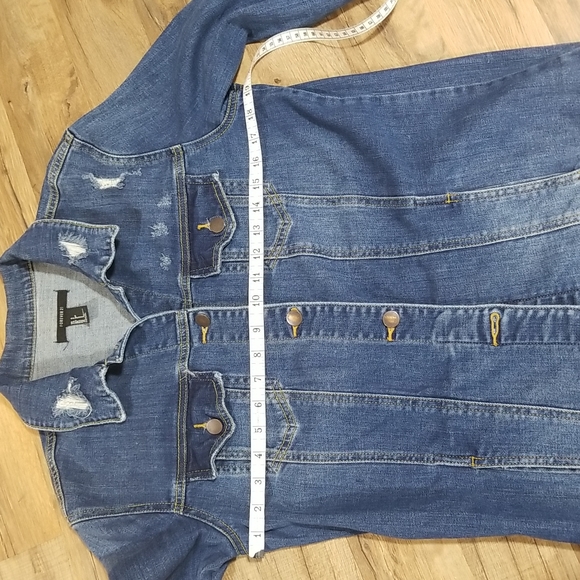 FOREVER  21 Six Button Tunic Length Distressed Jean Jacket w/ Hand Pockets - Picture 11 of 14
